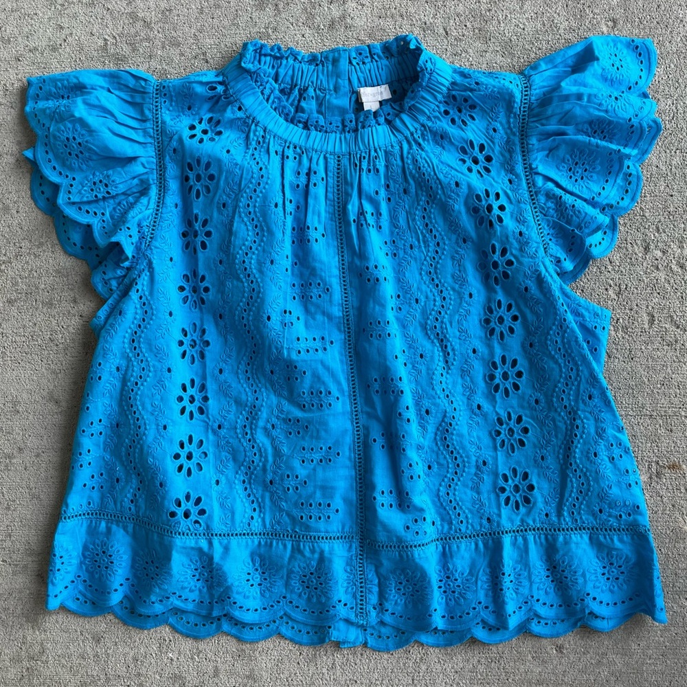 Jennifer and Grace blue frill dainty blouse embroidered top NWOT
